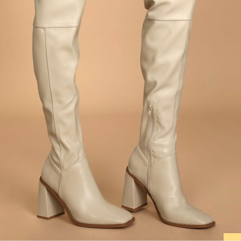 Valkyrie White Square Toe Over the Knee Boots